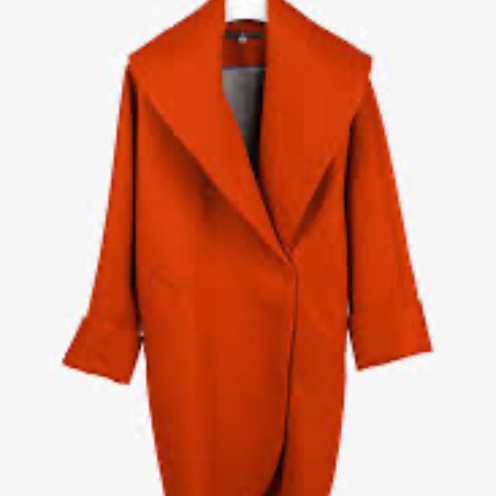 Tavan & Mitto Red Wool Shawl Collar Kimono-Sleeve Midi Coat